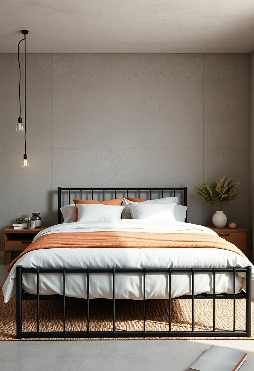 Pair a minimalist metal bed frame with raw plaster walls and sleek metal lighting ​fixtures to create⁢ a clean yet edgy industrial bedroom