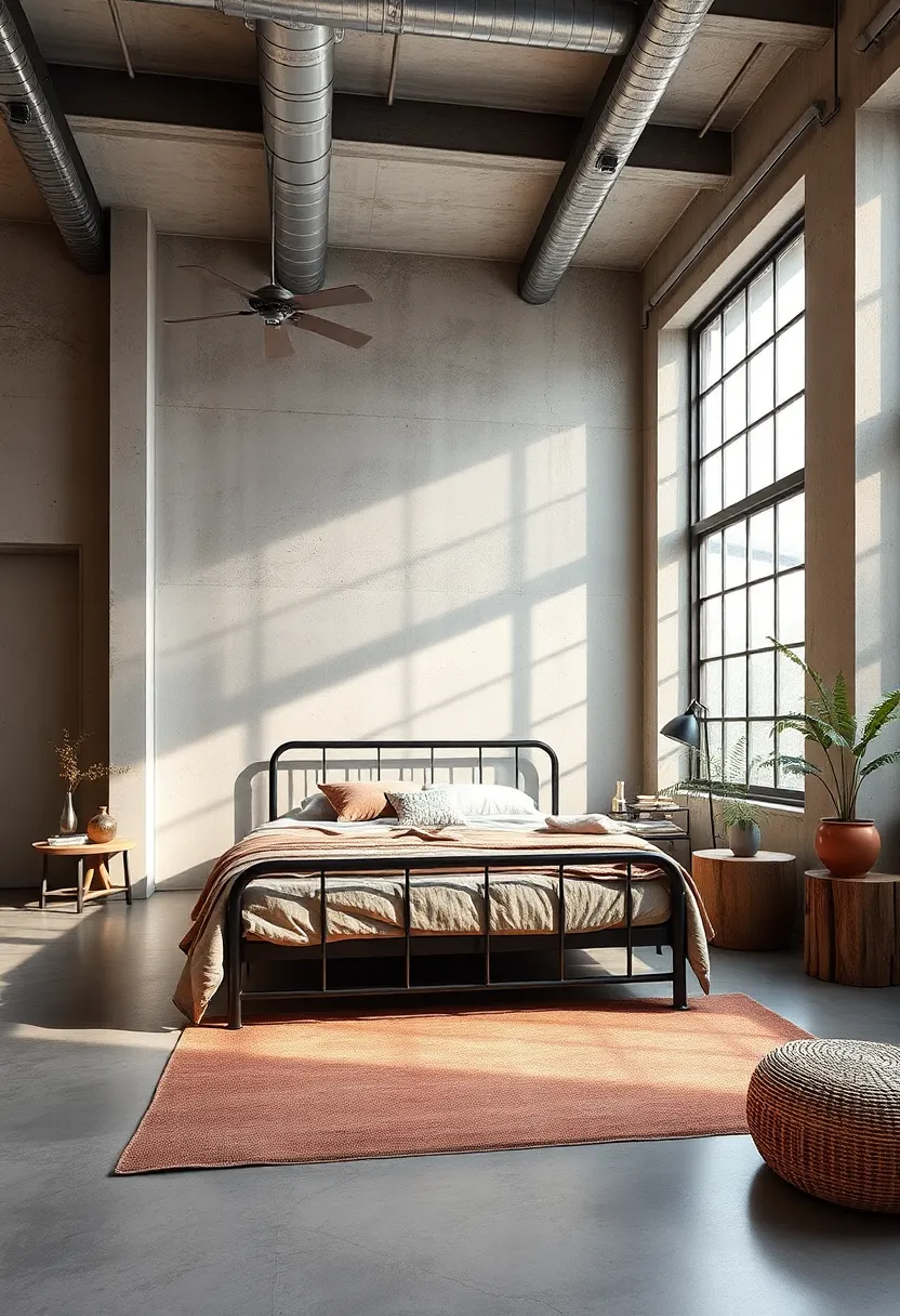 Highlight a distressed metal bed frame with rustic ⁣wooden side tables and rugged leather accents, creating a​ warm urban‍ loft feel