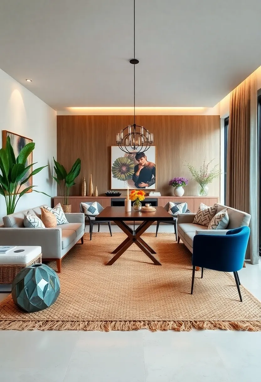 Textured Border Jute Rug: This rug⁣ features⁣ a textured border that frames your ⁣dining table area with natural beauty and structure