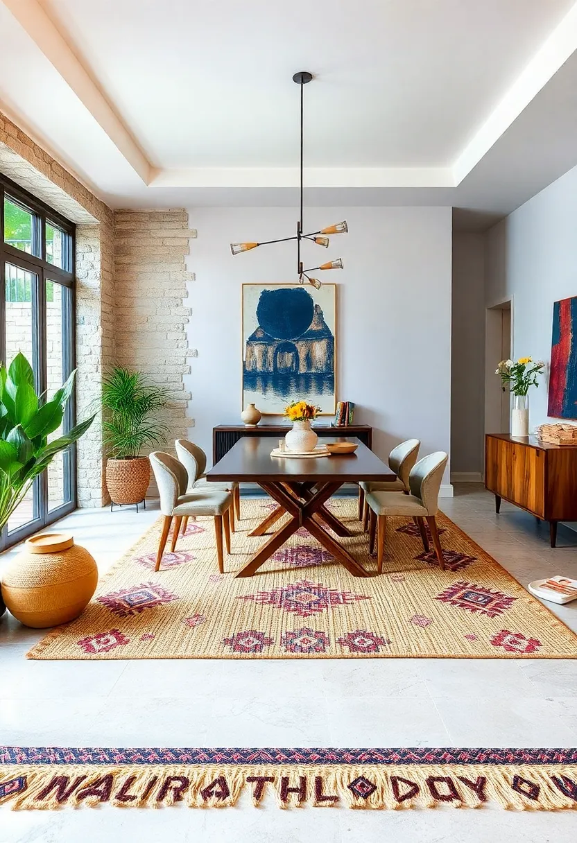 Tribal ⁢Inspired Jute Art: Bold‍ tribal motifs are knotted into the rug, bringing a‌ cultural ‍richness ideal for eclectic dining‌ areas