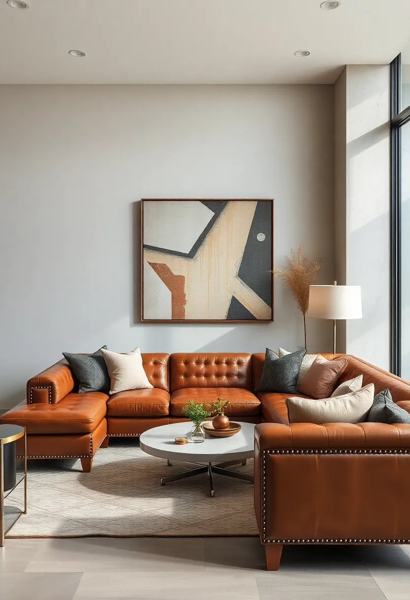 Integrate leather benches ⁣with nailhead trim beneath minimalist art for a refined ‌gallery vibe