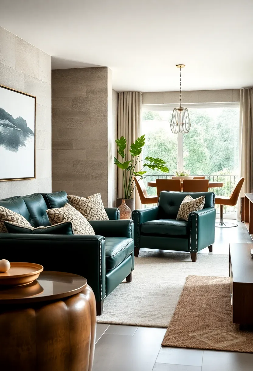 Introduce a pop of color with deep ‌forest‍ green leather chairs to invigorate a neutral palette