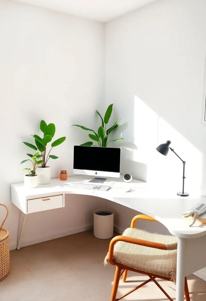 Crisp⁣ White Haven: Dive ⁤into a spotless‌ white desk paired with a slim wireless keyboard and mouse, surrounded by natural light⁤ and a‍ few green plants for‍ a refreshing workspace aura