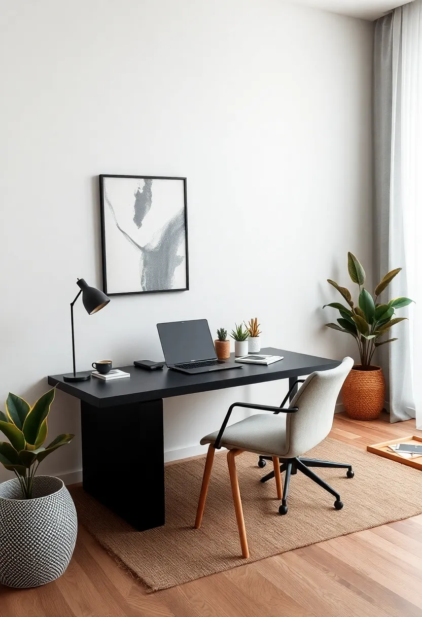 Black and Wood Fusion: Dark‍ desk paired with⁢ natural​ wood elements⁢ and ⁤sleek wireless peripherals ⁢for‍ a‌ cozy yet professional ‍mood