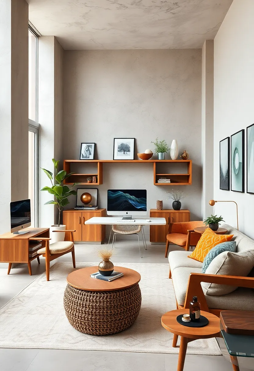 Mid-Century Modern Minimalism: Iconic ​wooden furniture alongside a wireless desktop system provides a timeless aesthetic​ for your creative endeavors