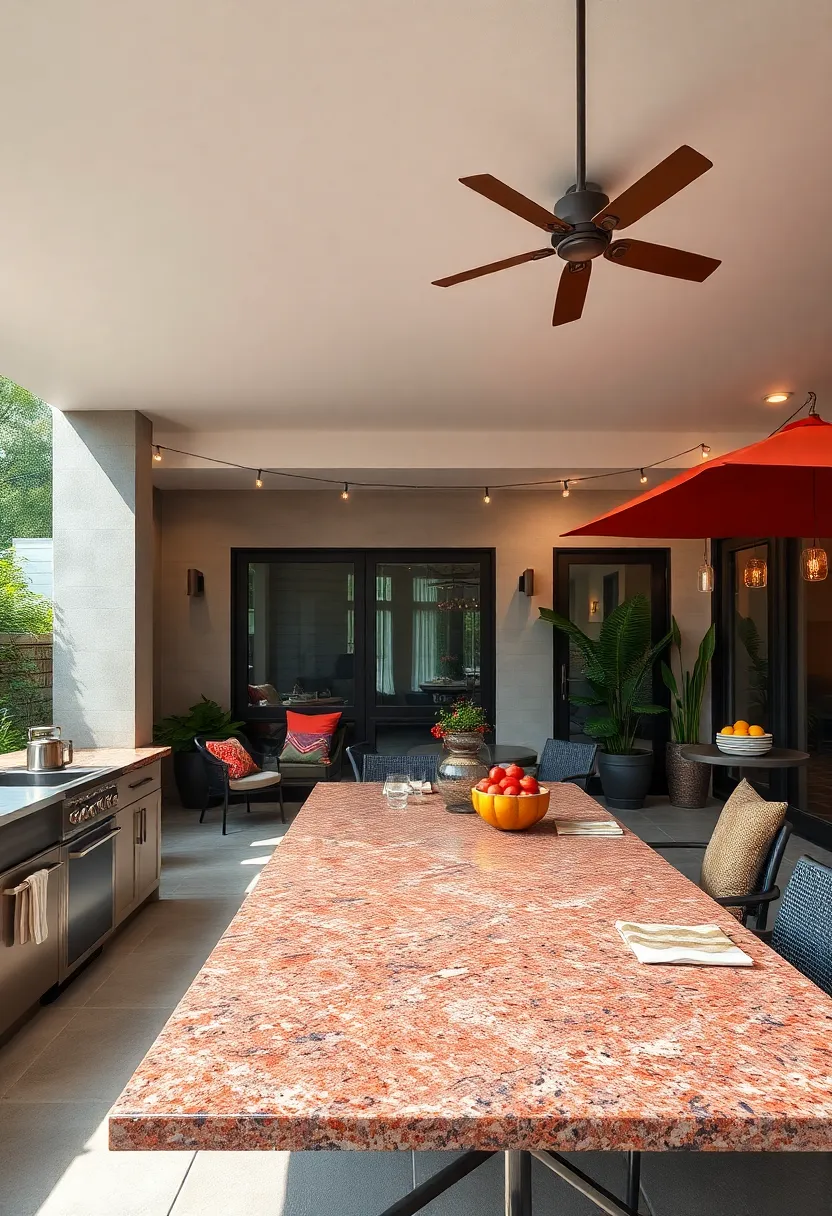 Bold ⁢Red Multicolor Granite⁤ Accentuating a Vibrant Outdoor Dining Experience