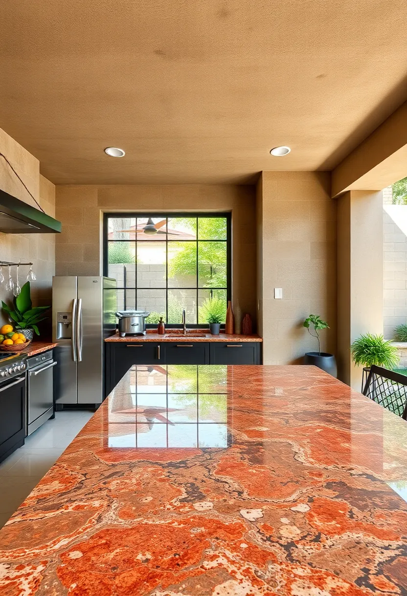 Intricate Fusion Granite Blending Bold Reds and Earthy Browns Perfectly