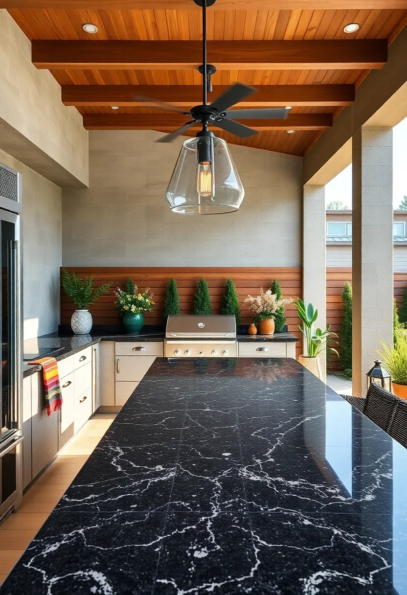 Sleek Black galaxy Granite countertops for a modern Outdoor Kitchen Look
