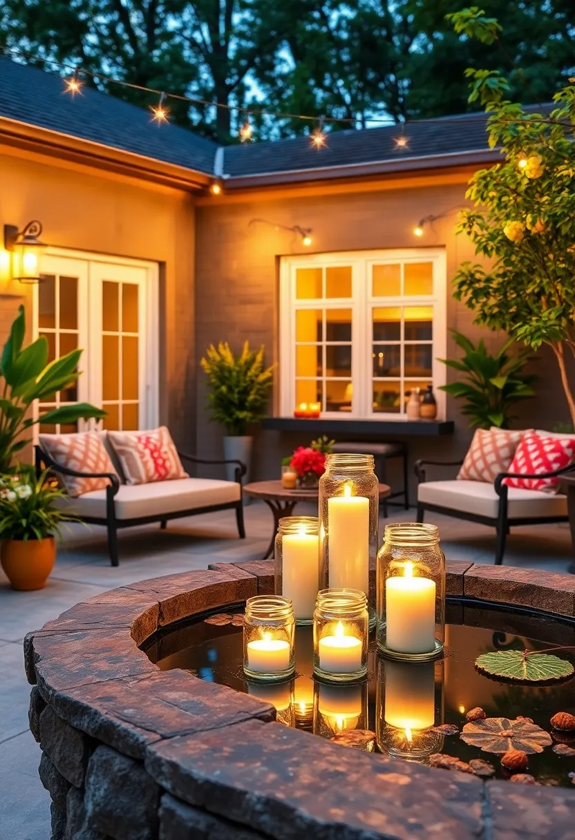 Floating Candle Jars in a ⁣Water Fountain: place floating candles⁤ inside​ mason jars filled with water for elegant and reflective patio lighting