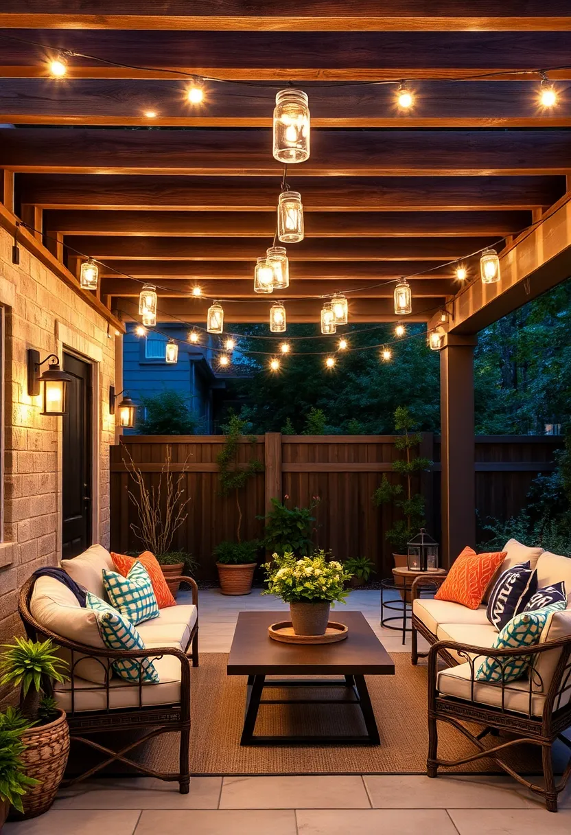 Mason Jar Light ⁤Garland:​ String ‌multiple light-filled jars together to create a charming garland ⁣to drape⁣ across ⁤your⁤ pergola or patio ceiling