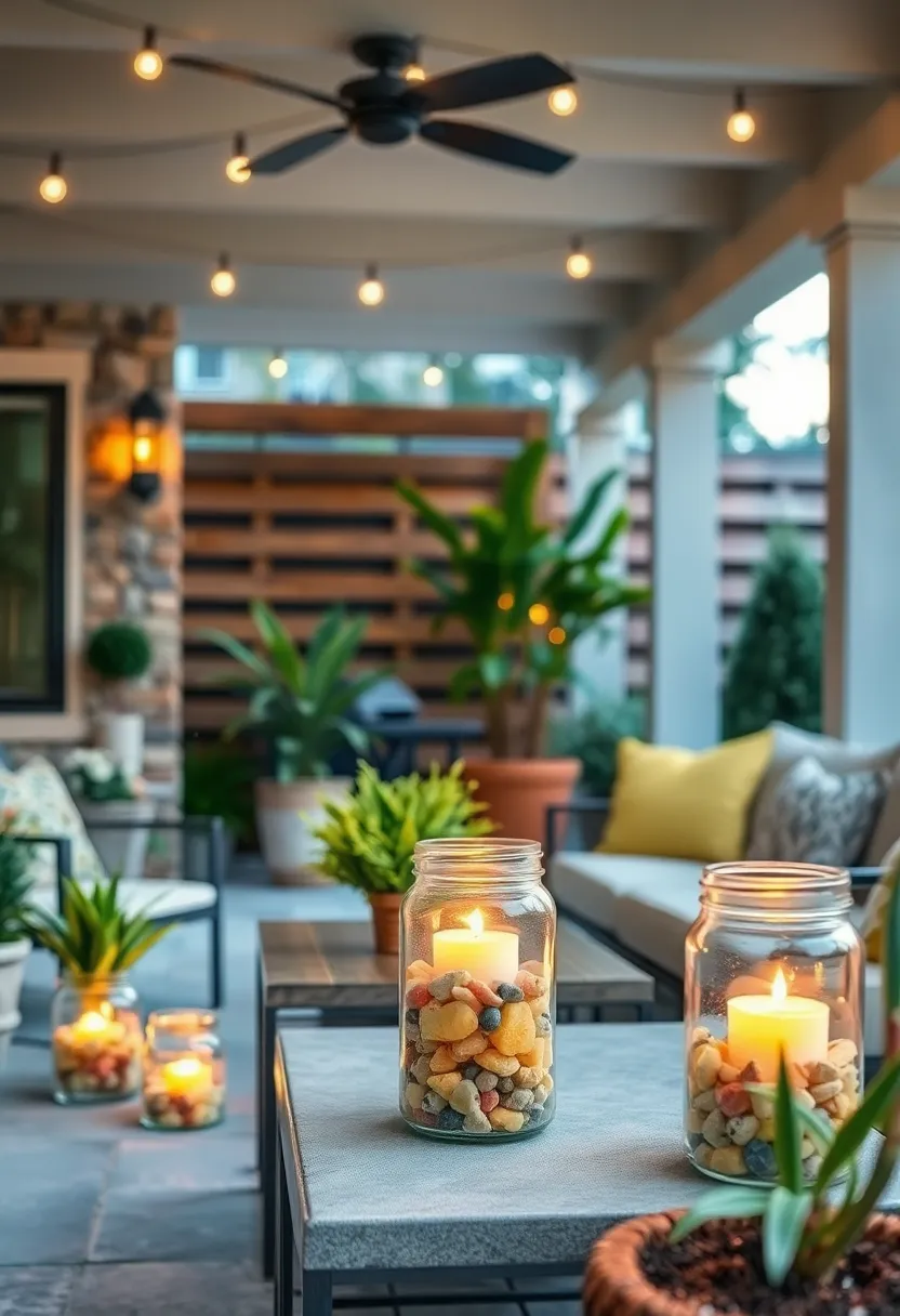 Layered Pebble and Candle jars: Fill jars with layers⁢ of colored⁣ pebbles topped with candles to create unique visual ⁢and lighting ⁤effects