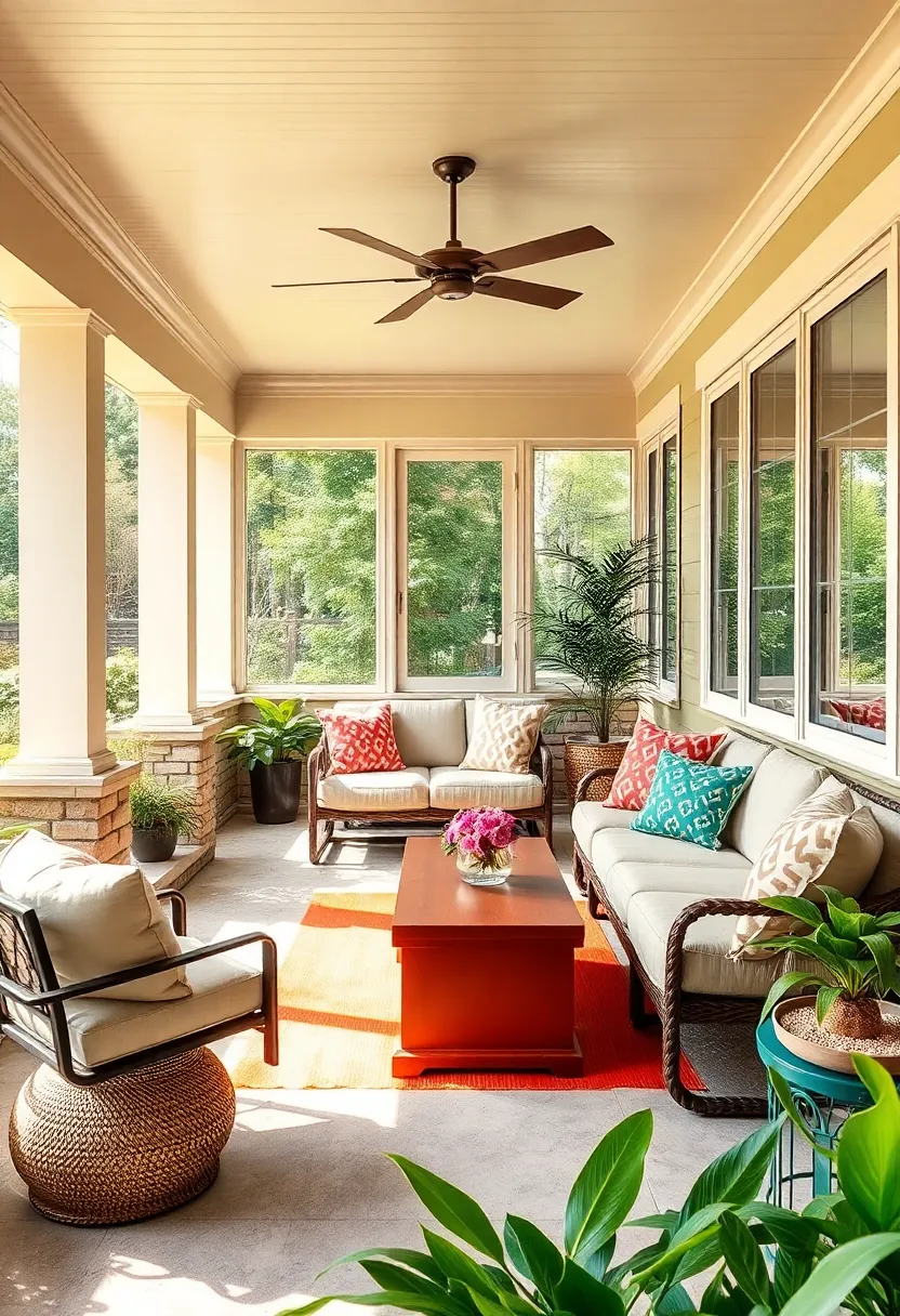 Bold Color Pop – Built-in‌ seating painted in vibrant hues, instantly⁣ energizing the porch while providing comfy spots to relax