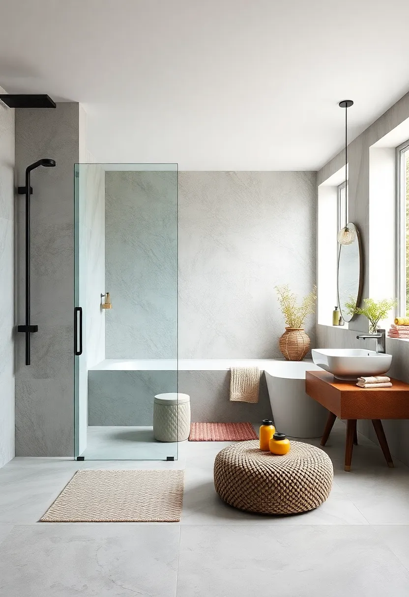 Choose clear glass shower enclosures to maintain an unbroken visual flow