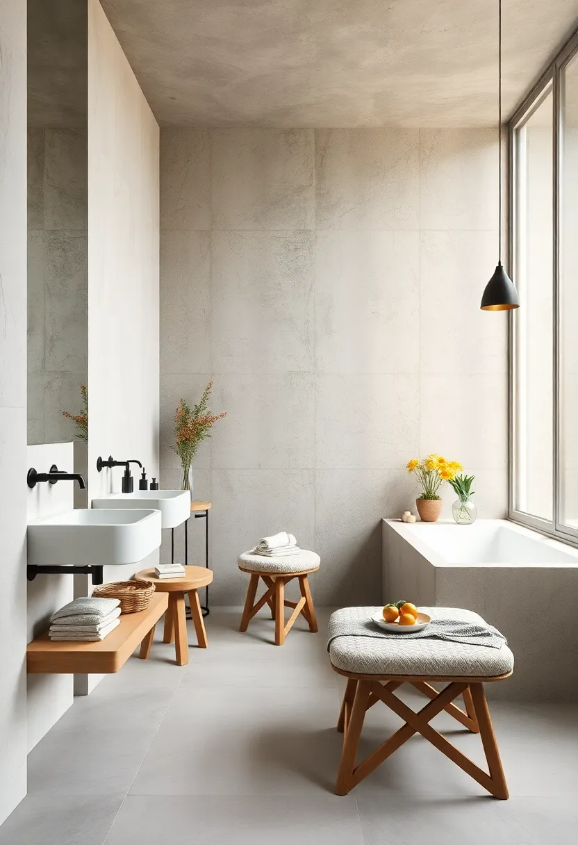 Integrate a foldable stool or bench for seating without permanent footprint