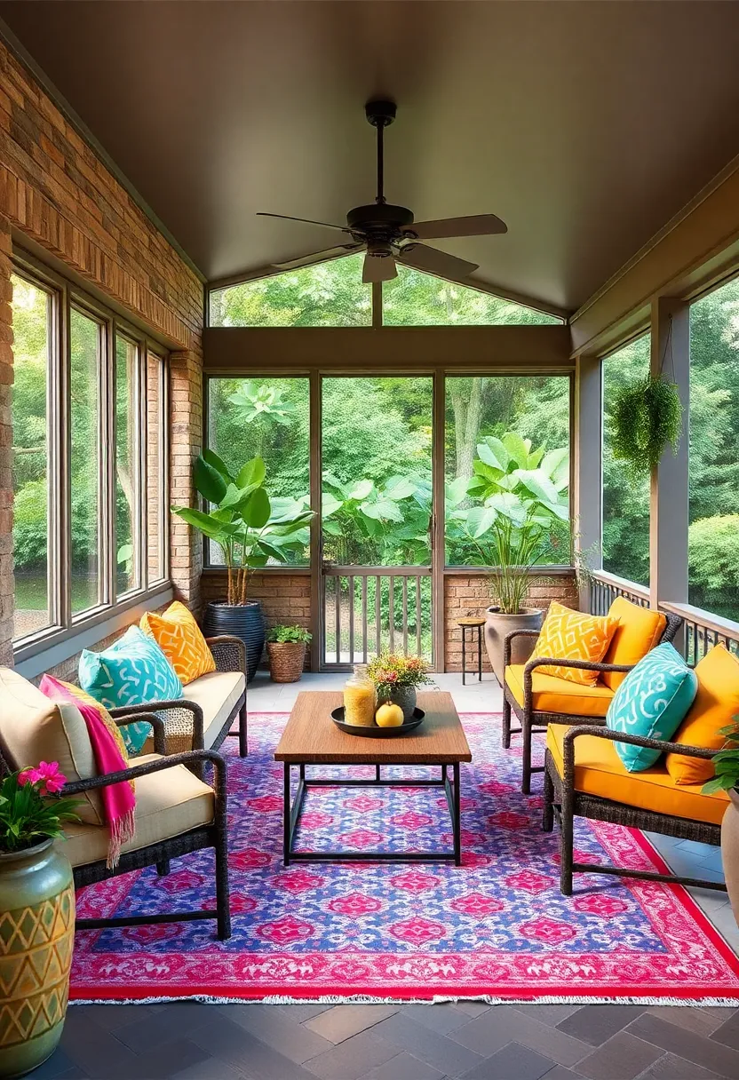 Add a bright, patterned outdoor rug to ‍anchor the space with lively colors