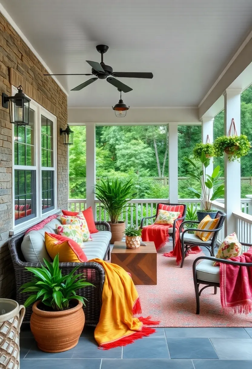 Use⁤ vibrant, patterned throws ‍to add warmth and visual interest in cooler​ evenings