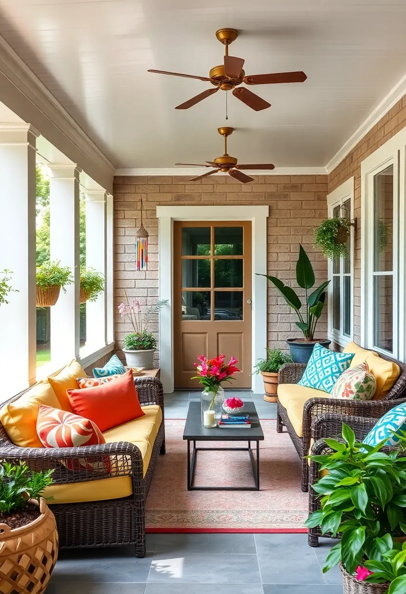 Hang colorful wind chimes or mobiles that catch the light and add movement