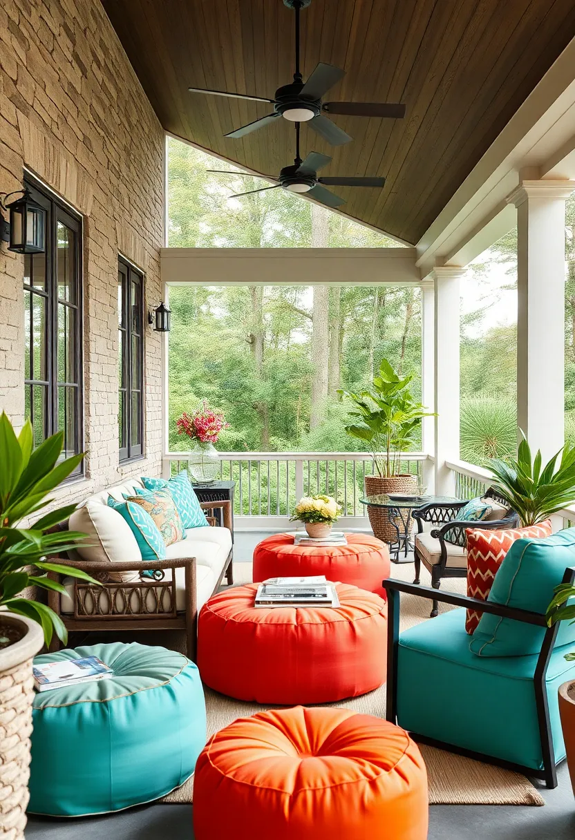 Incorporate colorful outdoor poufs⁢ or ottomans for‌ extra ⁢seating and⁣ style