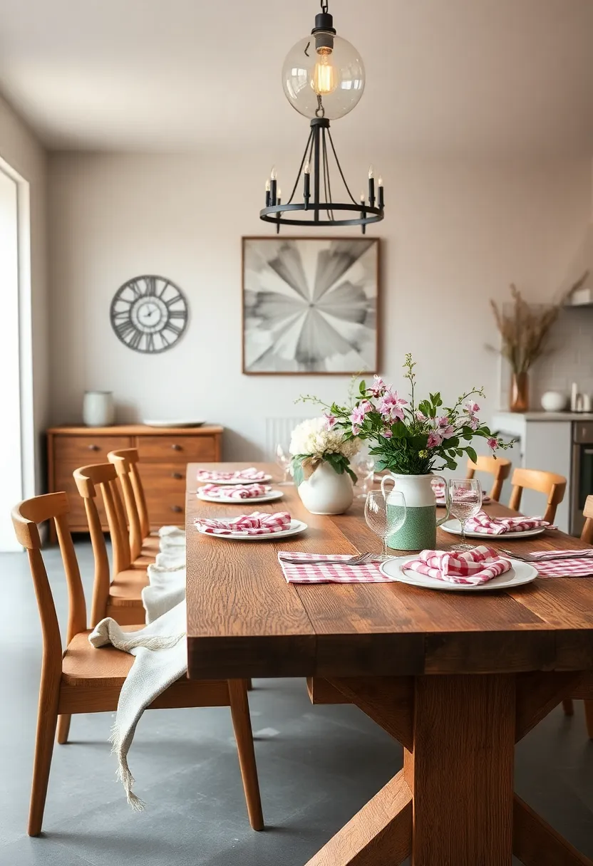 Farmhouse‍ Fresh: Style with gingham ‌napkins, enamelware, ​and a⁤ simple bouquet from the garden for ​a homey ⁣feel