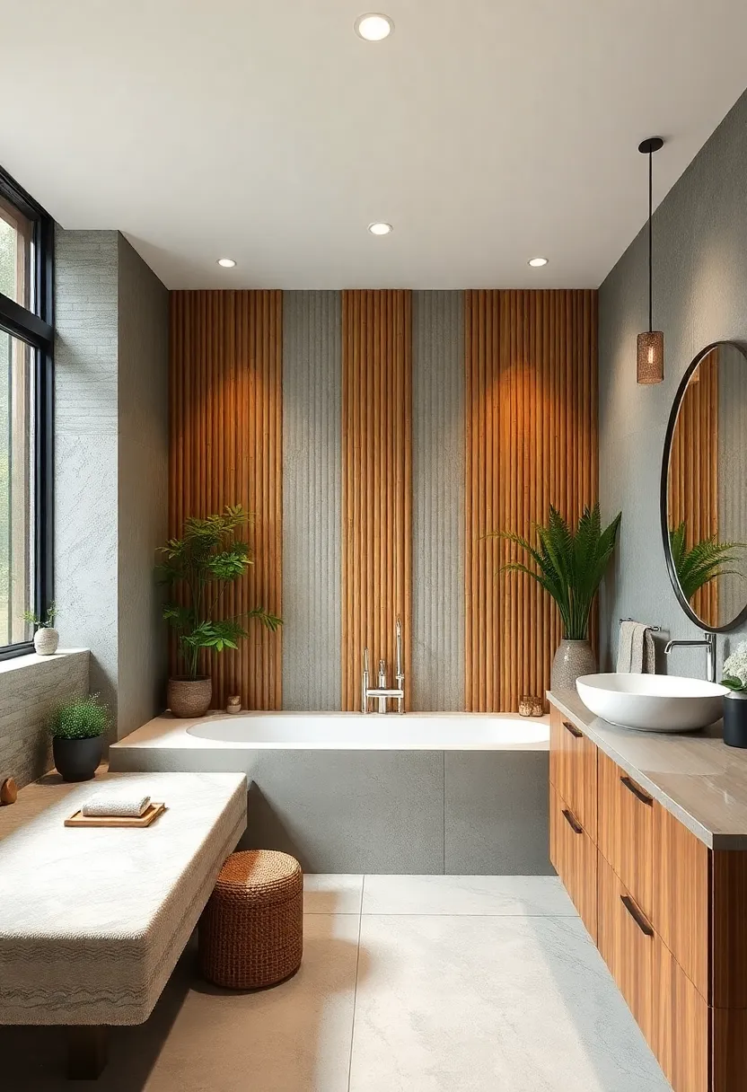 bamboo Accent ⁢Wall: Use bamboo​ paneling ​to⁣ build a‌ calming, ‌natural focal‌ point‍ behind your ⁤sink‌ or⁤ tub