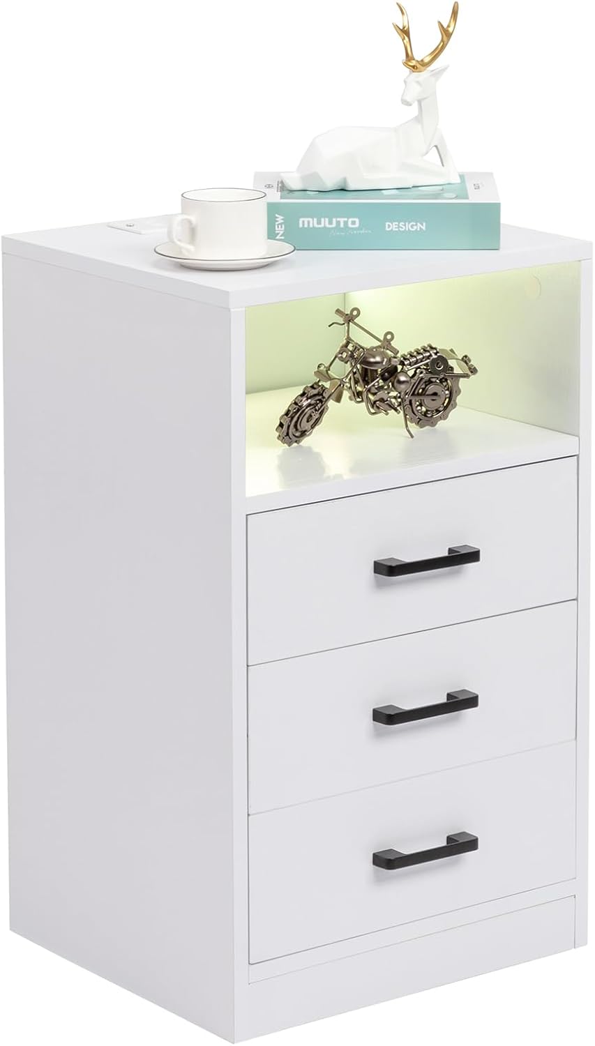 Our Review: ⁣Stylish White Nightstand with LED &⁣ USB Power Ports