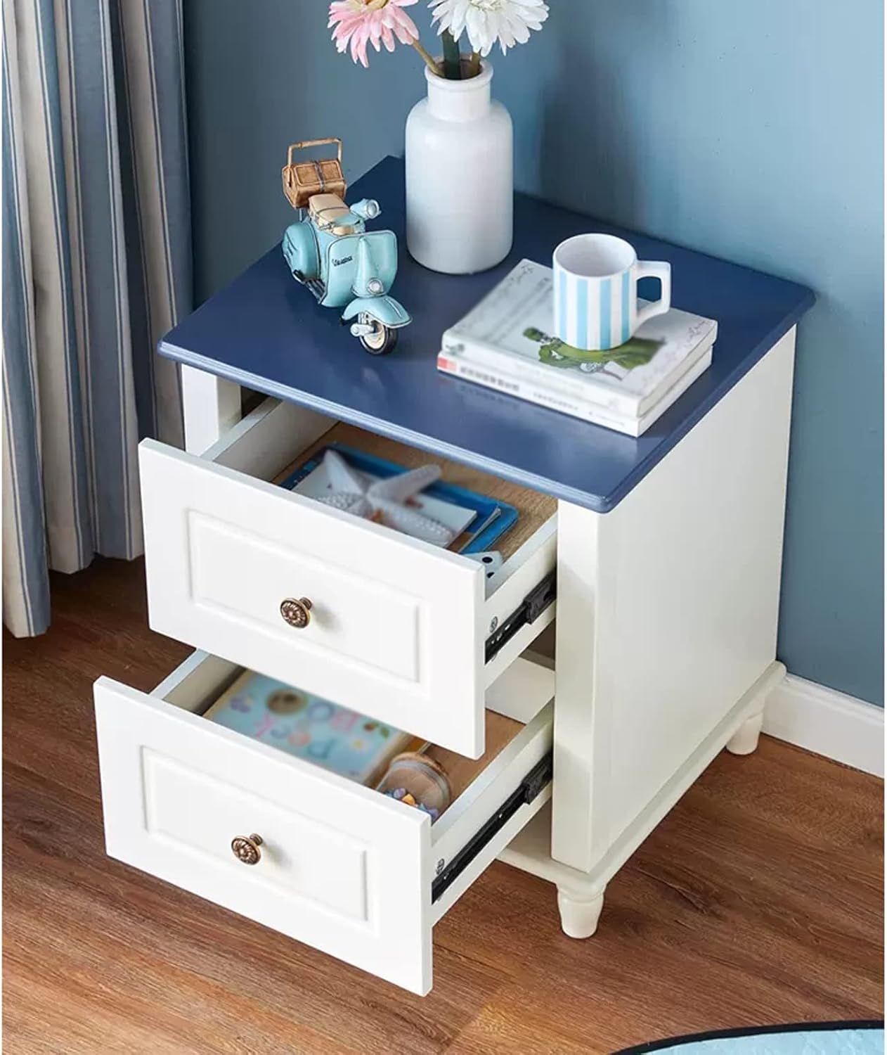 Our Honest Take on the White & Blue Vintage Nightstand with Storage