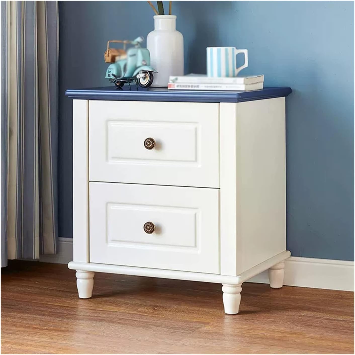 Our Honest ‍Take‍ on the White & Blue Vintage Nightstand‌ with storage
