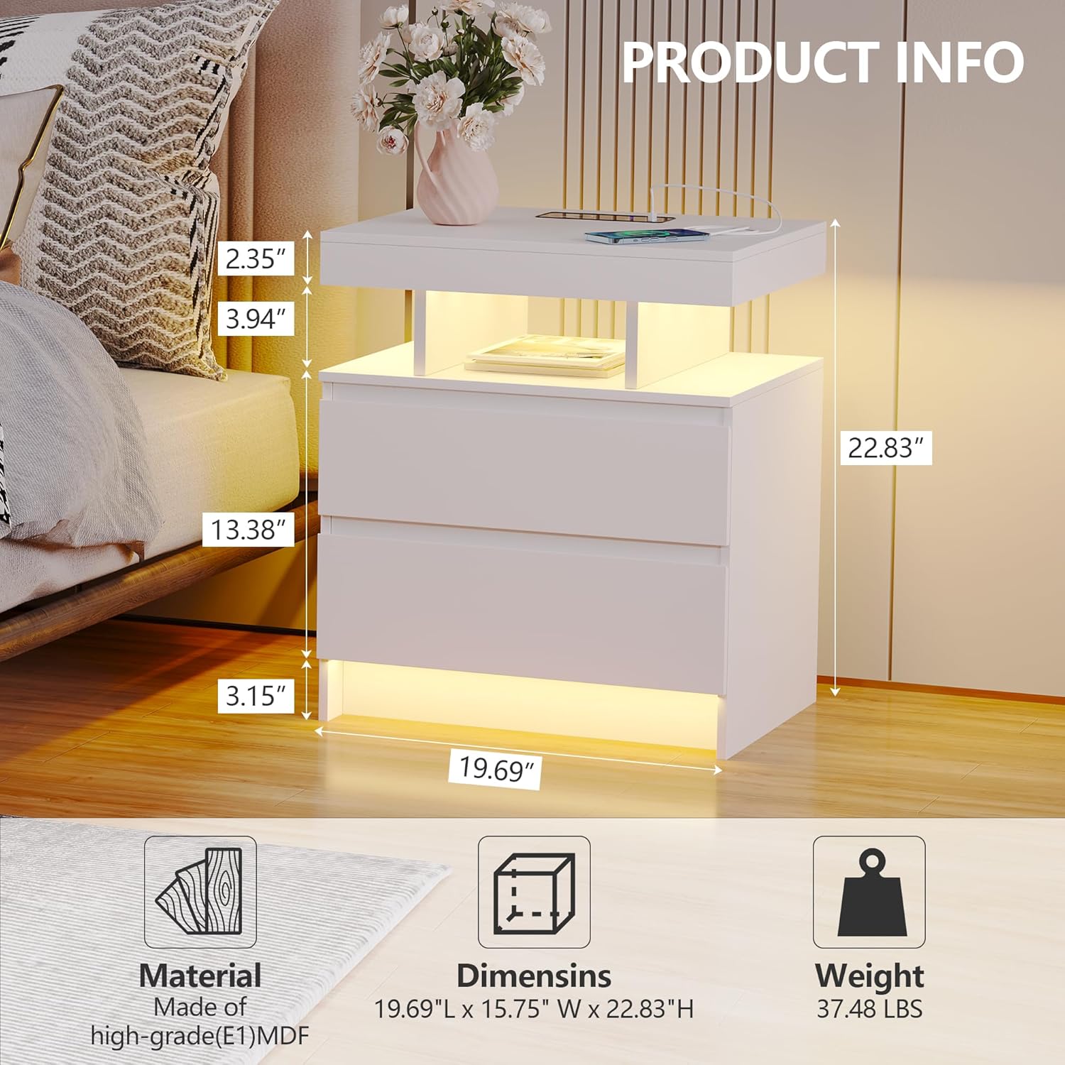 Our Honest Take: dnbss Smart​ Nightstand with LED & Charging