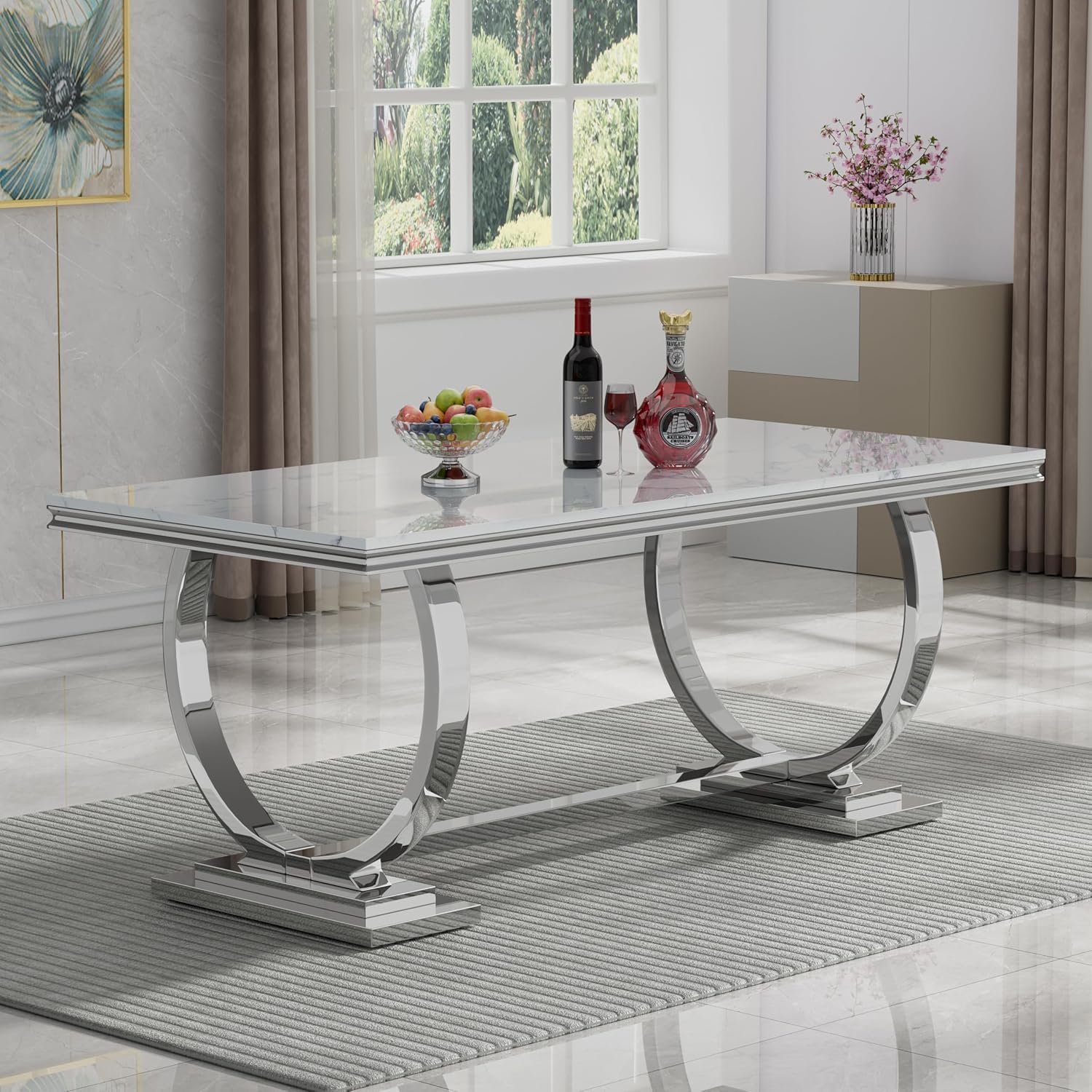Our Take on the modern Silver Marble​ Dining Table's Style & Strength