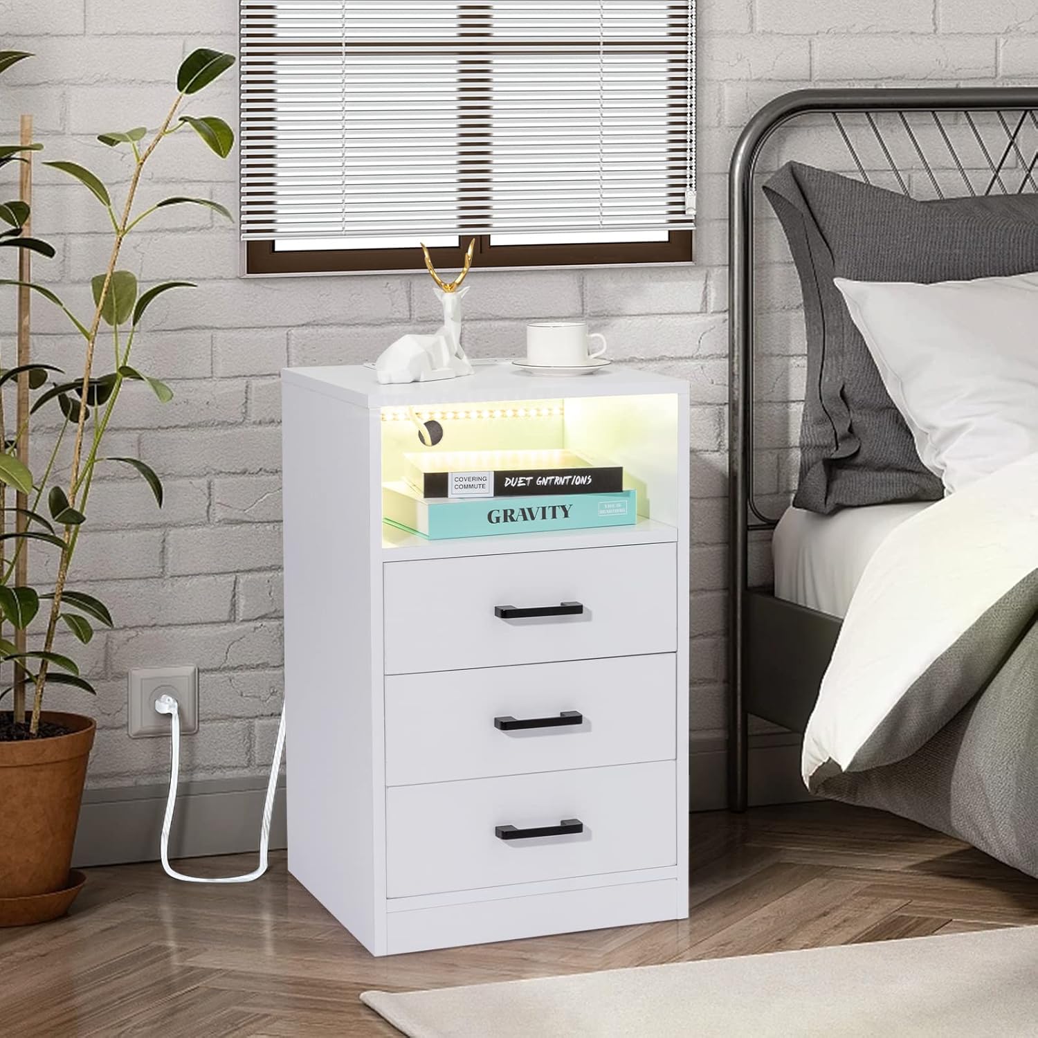 Our Review: Stylish White Nightstand with LED & USB Power Ports