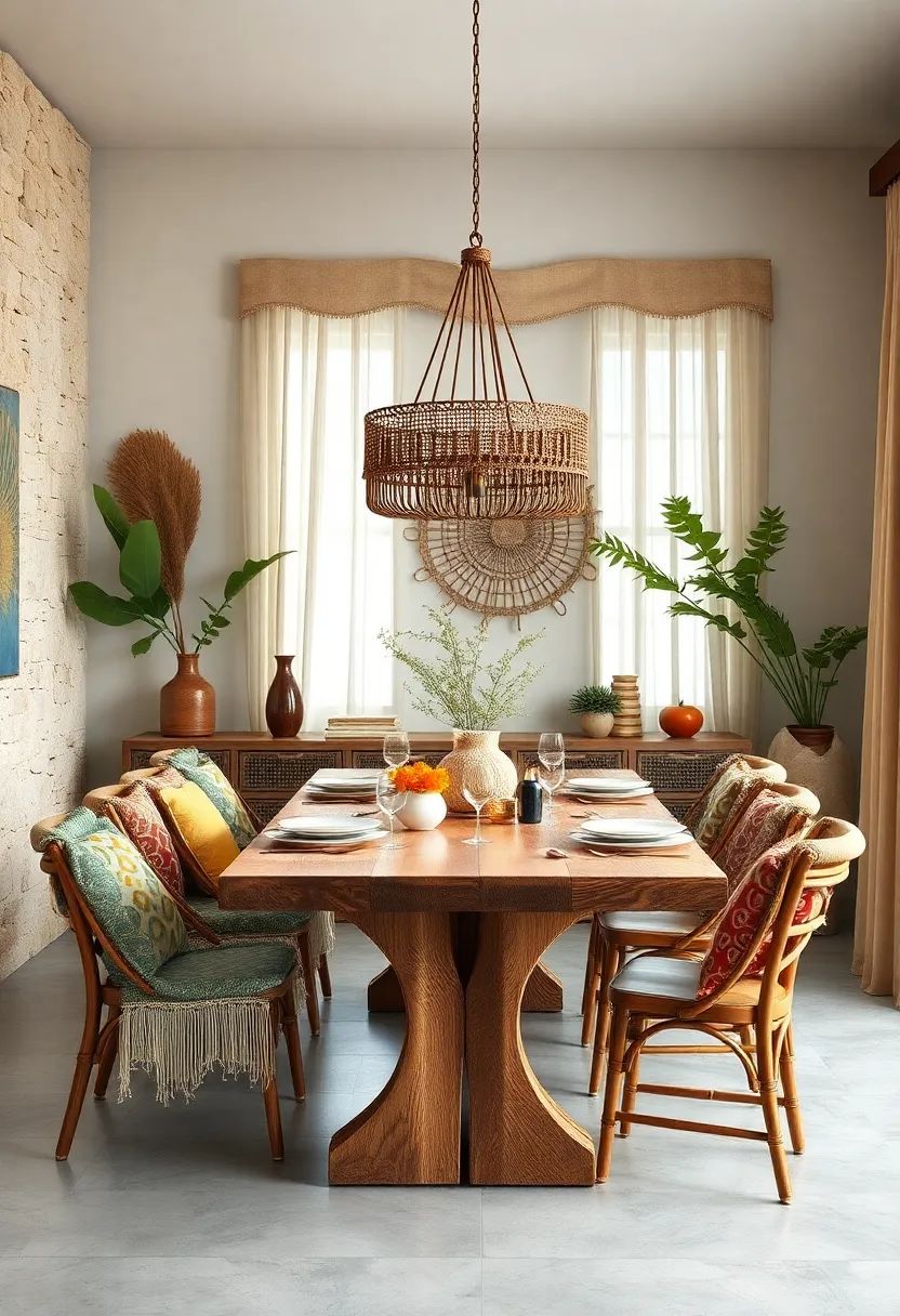 Embrace natural textures with⁣ a reclaimed wood dining ‍table that ‍brings rustic warmth ​to your⁤ boho space