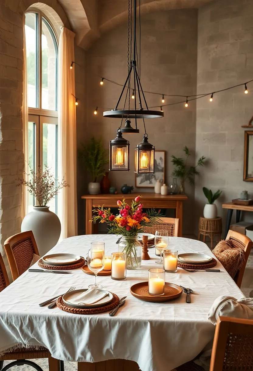 Integrate‌ lantern-style‌ candles or string lights‍ for intimate, ambient evening dining