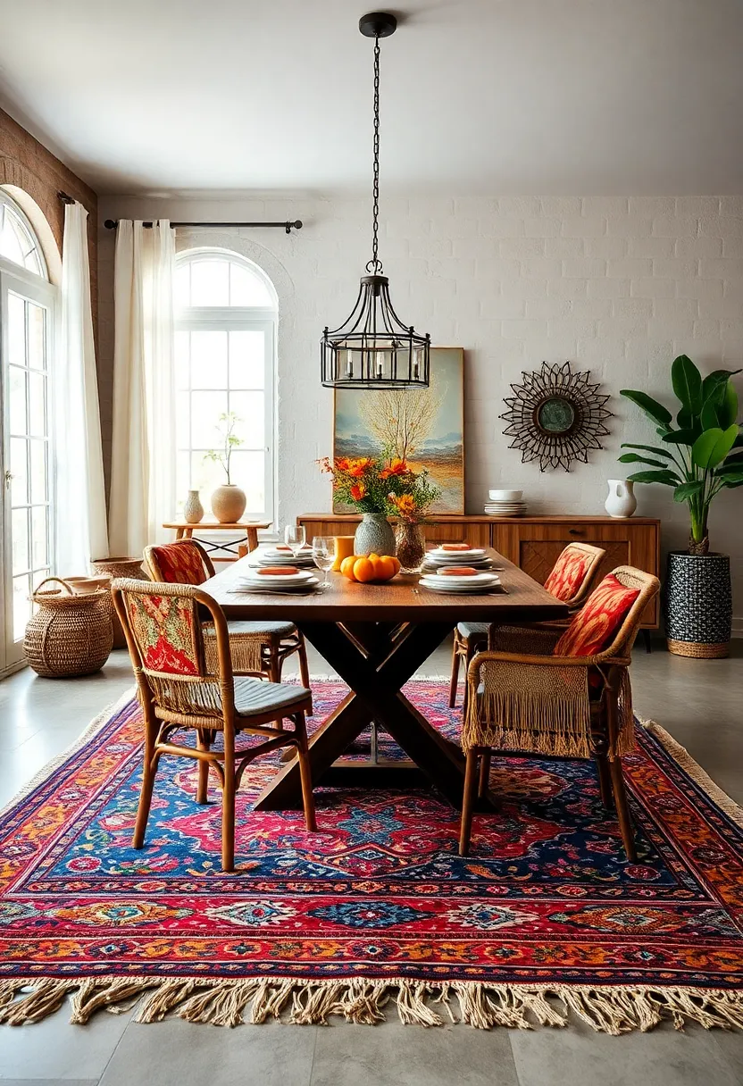 Layer colorful, patterned rugs under your ​dining area‍ to‍ add vibrant energy and a cozy feel