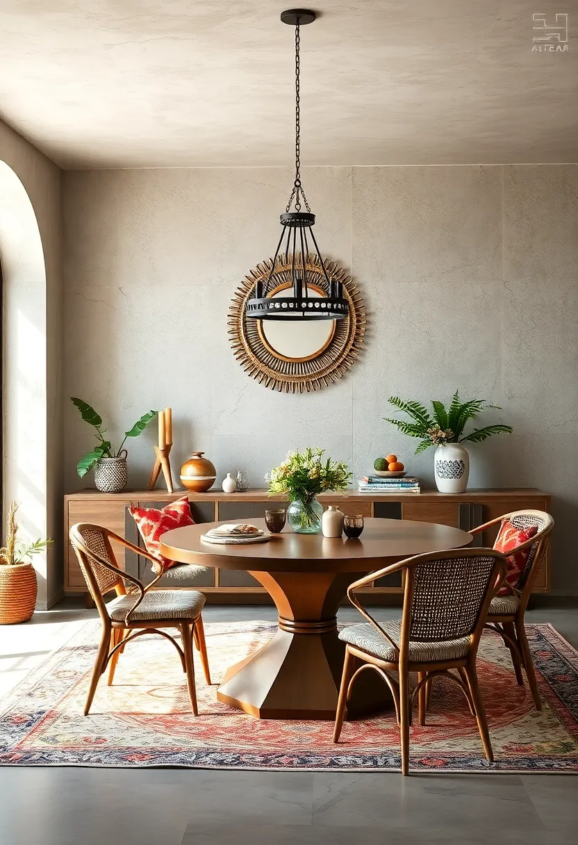 Place a statement mirror with an ornate or woven frame ⁤to expand the‍ space and add depth