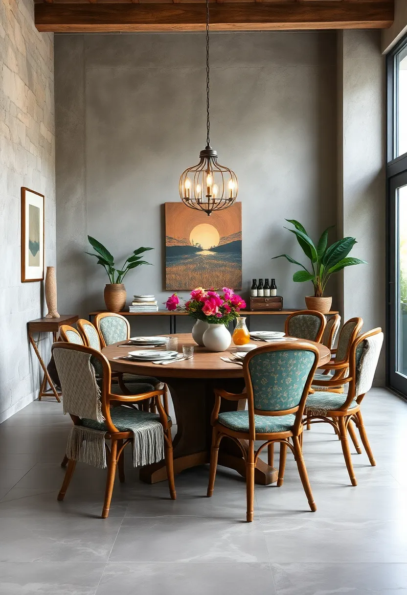 Use mismatched vintage chairs to create an eclectic, effortlessly stylish seating arrangement