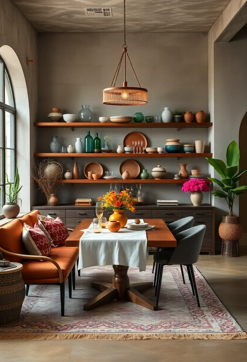 Use open shelving to showcase collections of eclectic ​glassware and hand-thrown‍ pottery