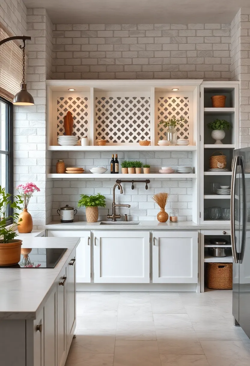Distressed White Shelves with Open lattice Panels: Light, airy shelving units with lattice backing introduce a touch​ of vintage ‍cottage charm while keeping‍ things functional