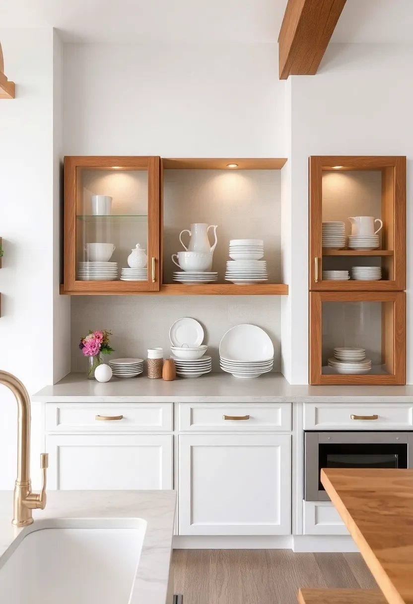 Enclosed Glass-Front‍ Shelves with Rustic Frames: showcase‍ your heirloom dishware behind glass-fronted rustic wood shelves for a refined⁢ cottage touch