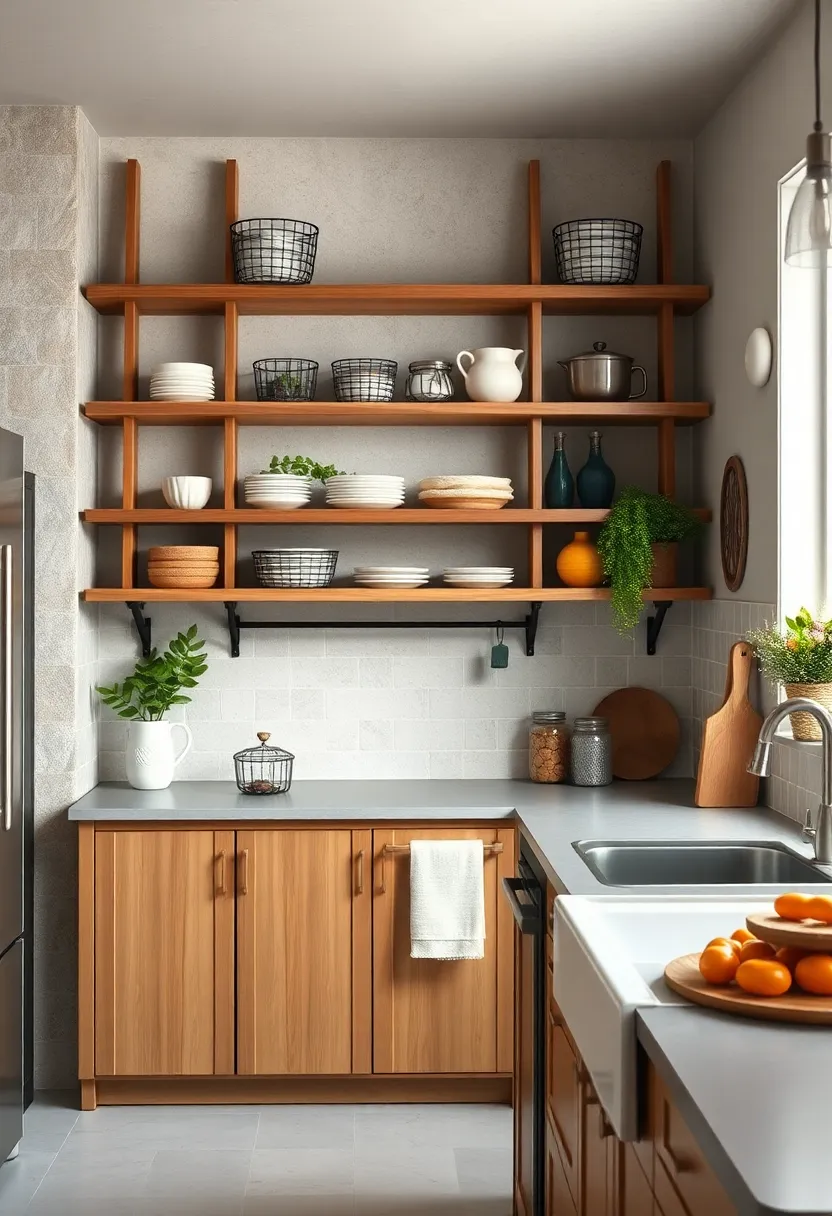 Open Ladder-Back Shelves ‌with Vintage Wire Storage: ladder-back shelves provide an open, ⁤airy⁣ feel, complemented by wire baskets for easy access to kitchen essentials