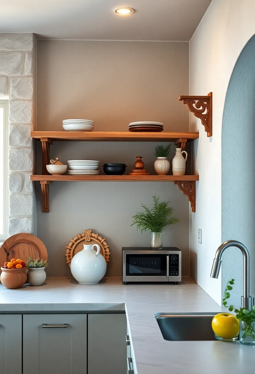 Shelves with‌ Ornate Carved Brackets: Detailed wooden brackets support simple shelves, bringing an element of ‍handcrafted artistry to practical storage
