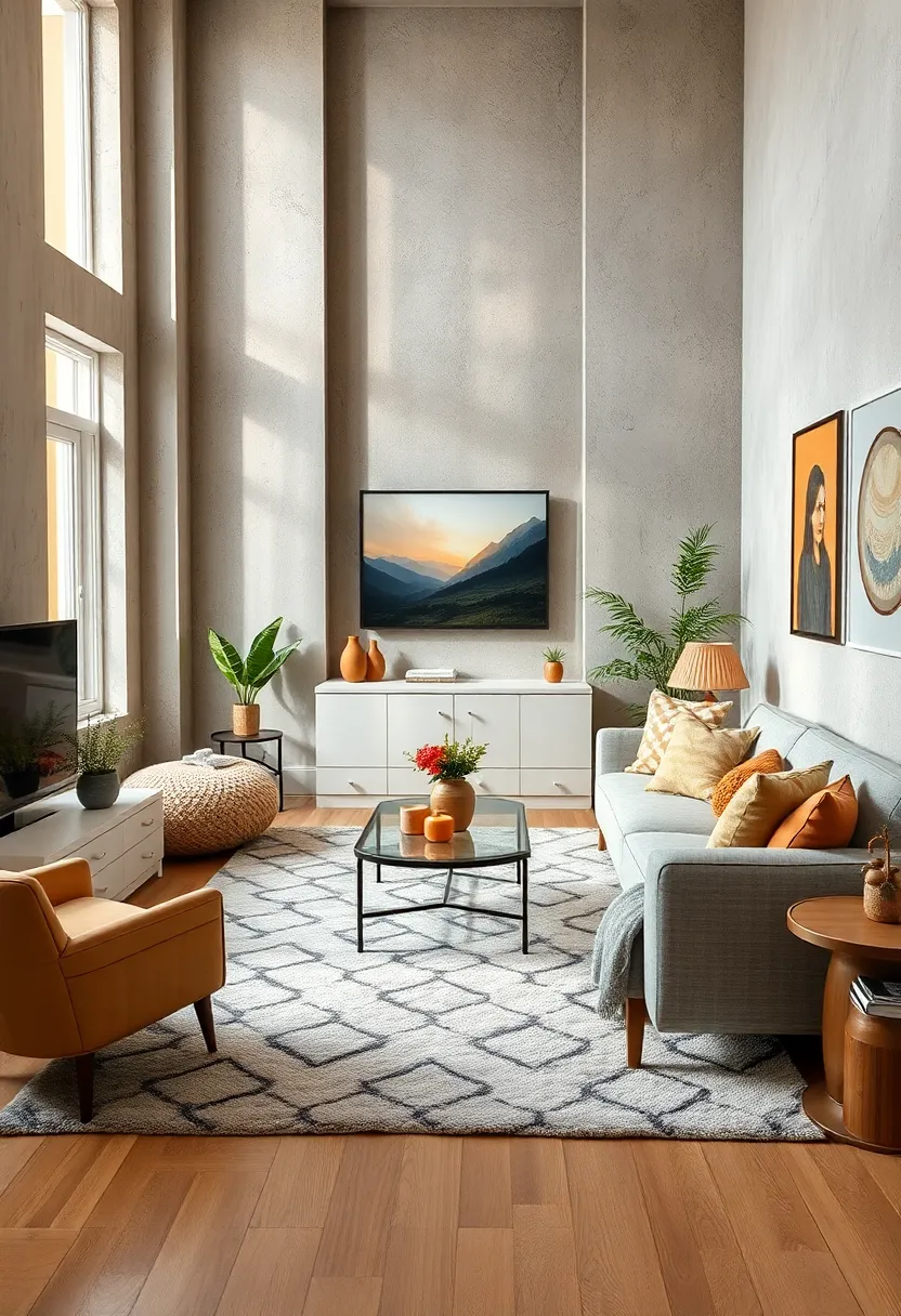 Add a plush area rug to define the seating area and bring warmth underfoot