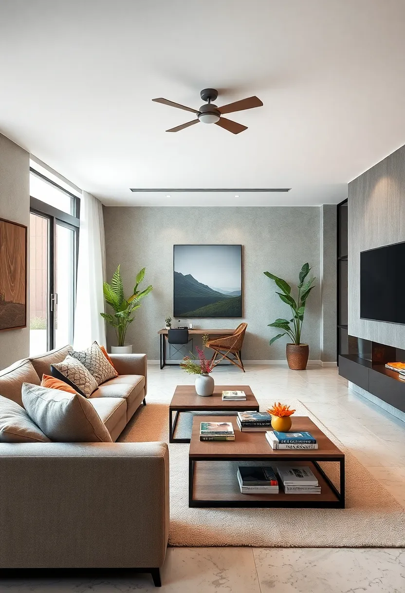 Opt for low-profile coffee tables that integrate storage for books and essentials