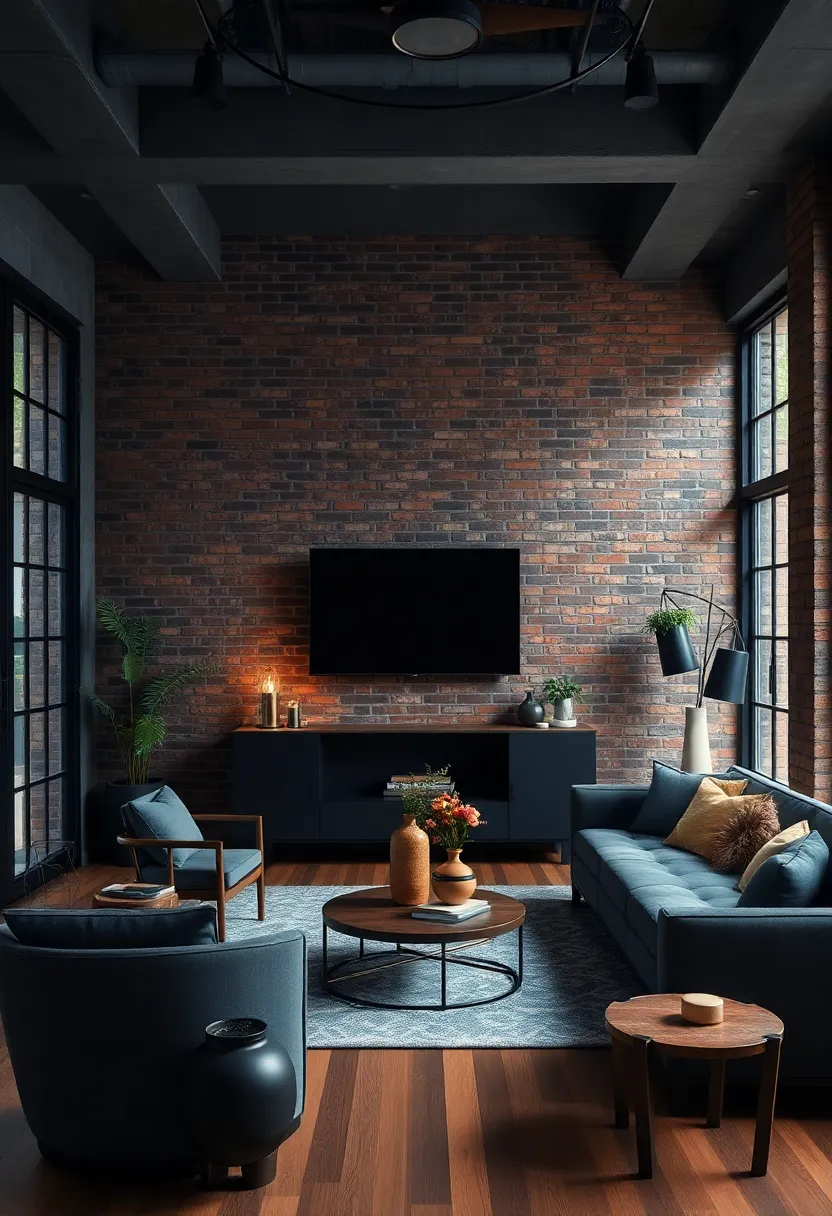 Embrace exposed brick‍ walls paired with matte ​black metal ​fixtures to create ‌a rugged, industrial foundation for your living room