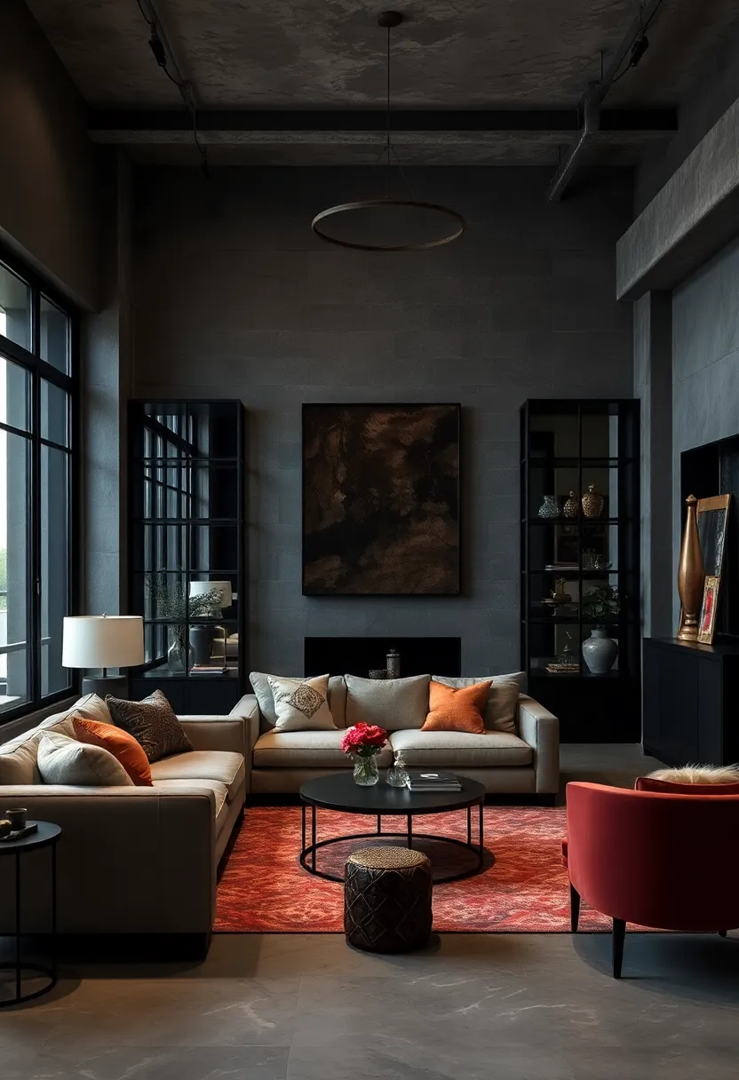 Use large, floor-to-ceiling black-framed mirrors to reflect light and expand ‍the sense of space ‍in‍ moody settings