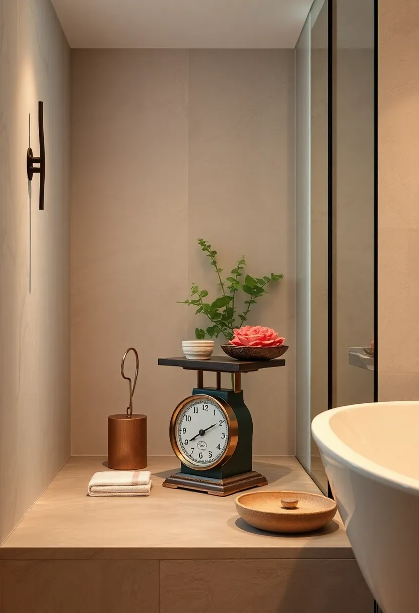 Antique Bathroom Scales: Showcase a classic metal bathroom scale as both a decor element and functional accessory
