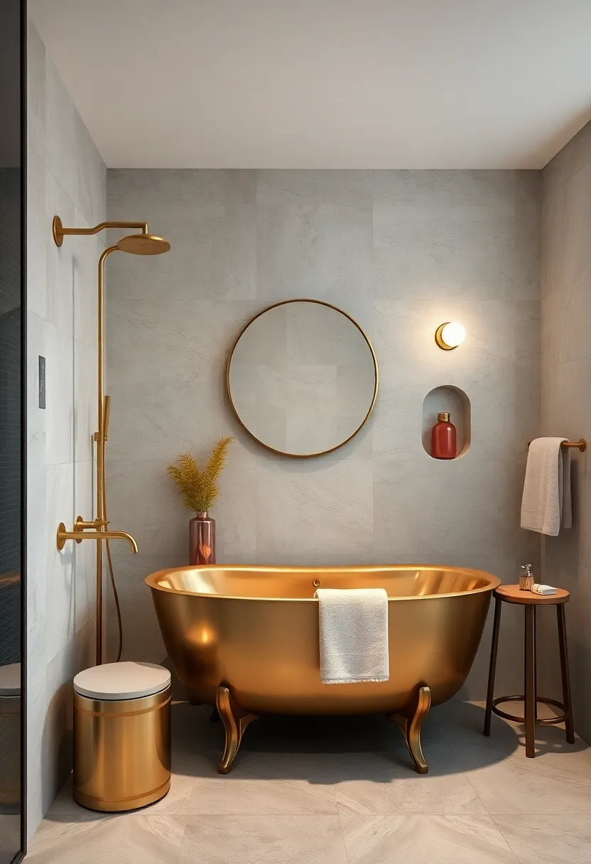 Brass Fixtures: Choose warm brass faucets and showerheads for a luxurious touch with a nod to retro elegance