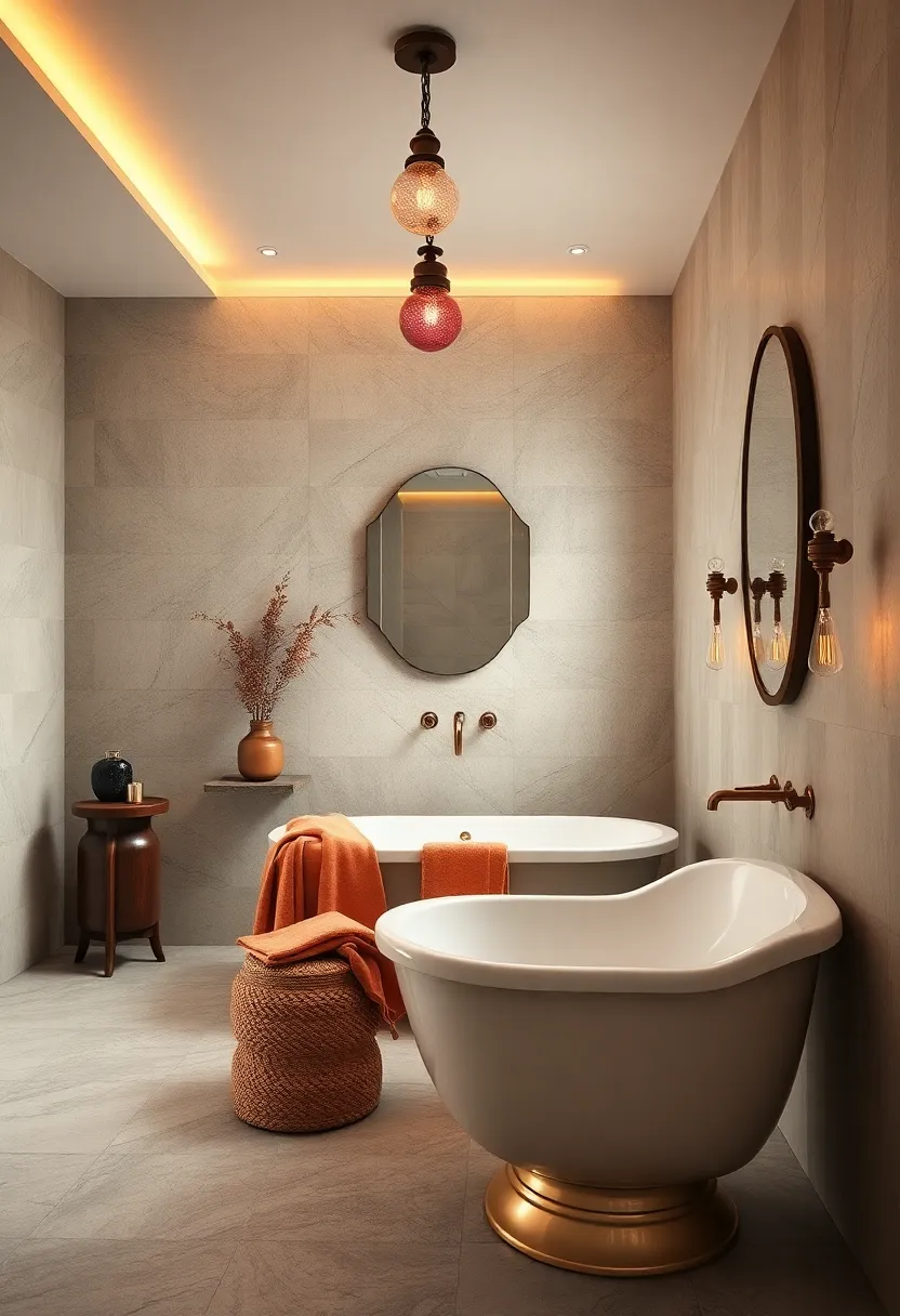 Colored Glass Accents: Integrate colored glass light fixtures or jars to evoke the Art Deco period's flair