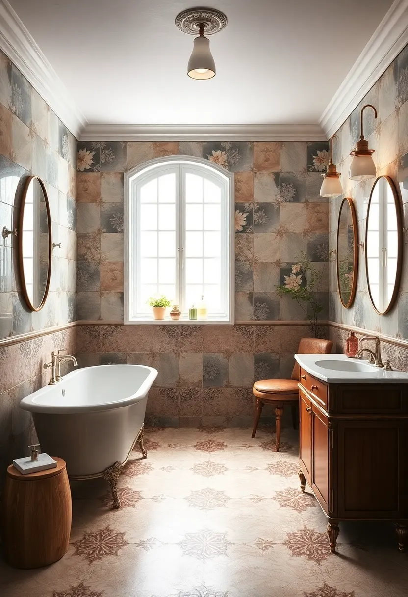 Decorative Tiles with Motifs: Feature hand-painted or encaustic tiles with floral or geometric motifs as accent pieces