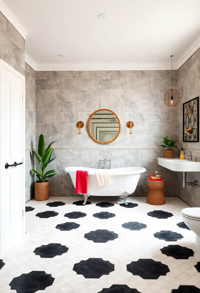 Hexagonal Floor Tiles: Use black and white hexagonal floor tiles for a geometric pattern that recalls early 20th-century design