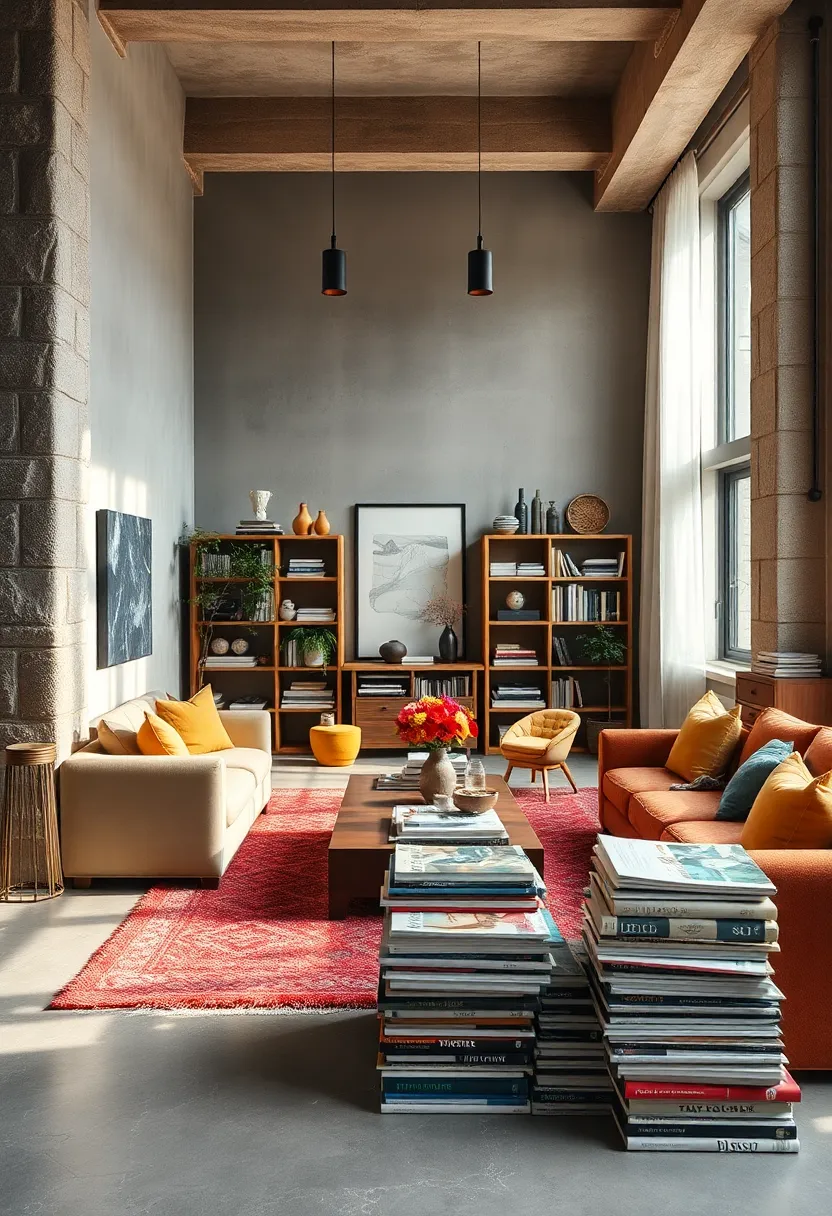 Experiment with piled-up books and magazines, varying paper qualities and covers, as an unexpected textural element